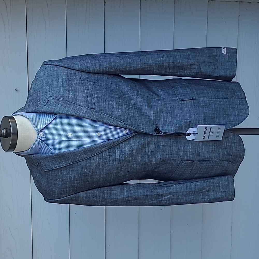 EXPRESS Photographer Grey Silver Weave Cotton Sz 40 R Fitted Mens Sport Coat NEW
